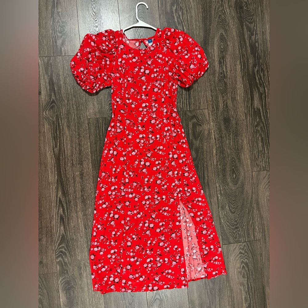 Old Navy Red Floral Print Puff Sleeve Maxi Dress